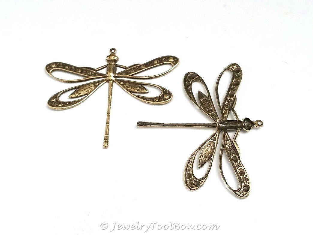 Extra Large Filigree Antique Brass Dragonfly Charm, 1 Loop, Lot Size 2, #11B