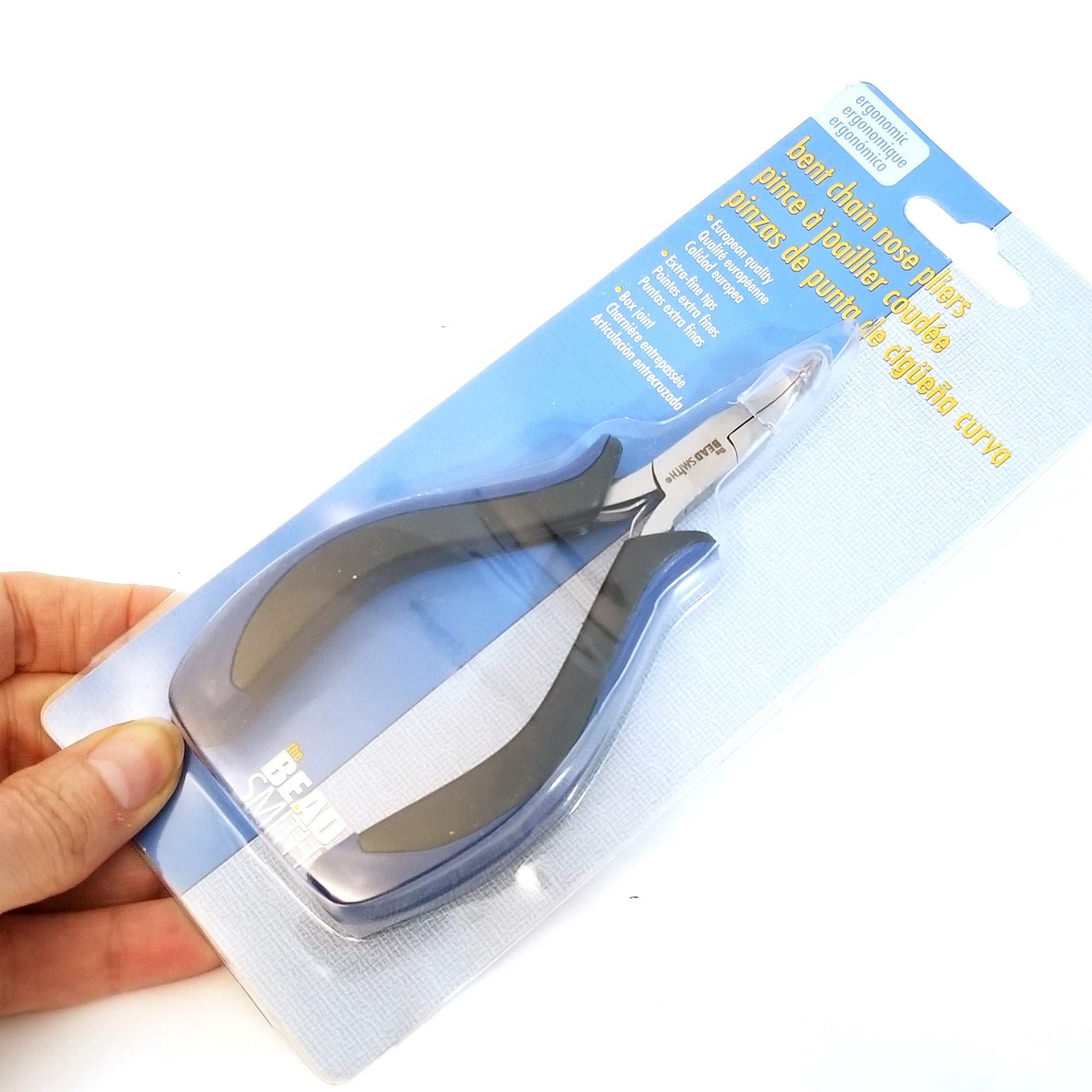 Bent Nose Pliers, Ergonomic Grip Handles, Box Joint, Return Leaf Spring, Beadsmith Brand, #1163