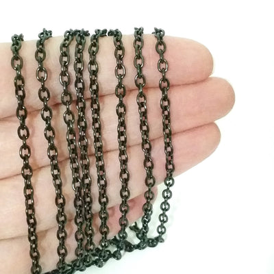 Black Stainless Steel Chain, 3x4mm Oval Open Links, 20 Meters on a Spool, #1906 BL
