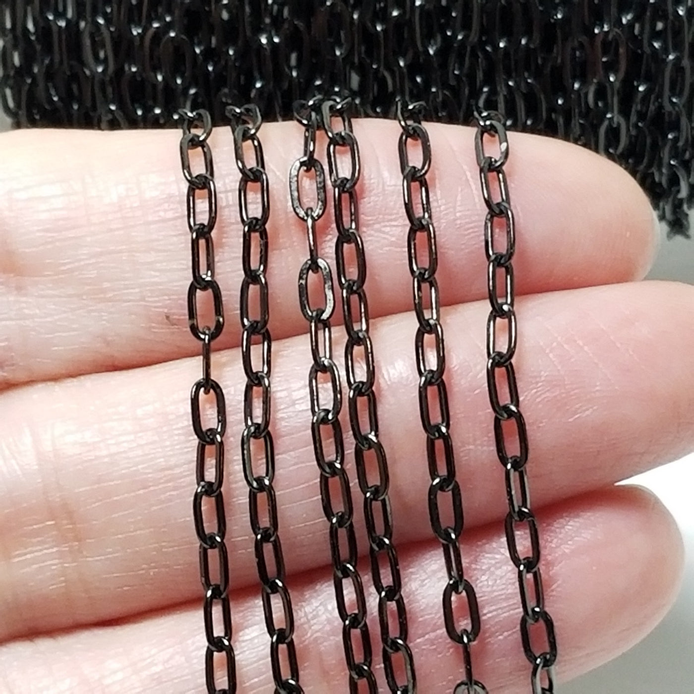 Black Cross Chain, Stainless Steel, 4.5x2.5mm, Soldered Closed Links, Lot Size 25 Meters (approx 75 feet) Spooled, #1926 BL