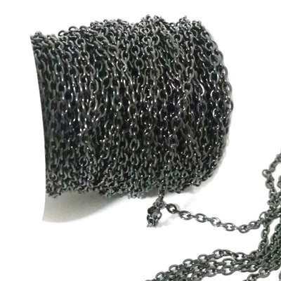 Black Stainless Steel Chain, 3x4mm Oval Open Links, 20 Meters on a Spool, #1906 BL