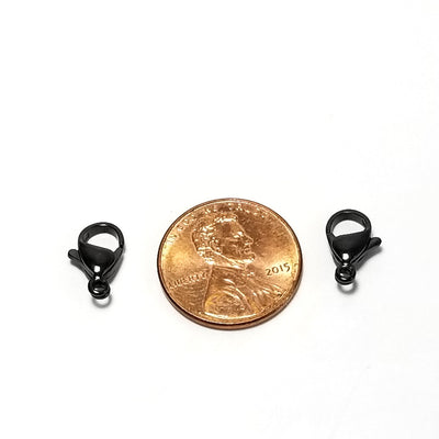 12mm Black Lobster Clasps, Stainless Steel, Lot Size 100 Clasps