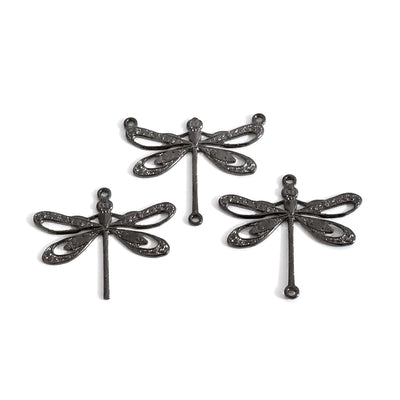 Large Black Filigree Dragonfly Pendant Connector Charm, 3 Loops, Lot Size 10, #10BL