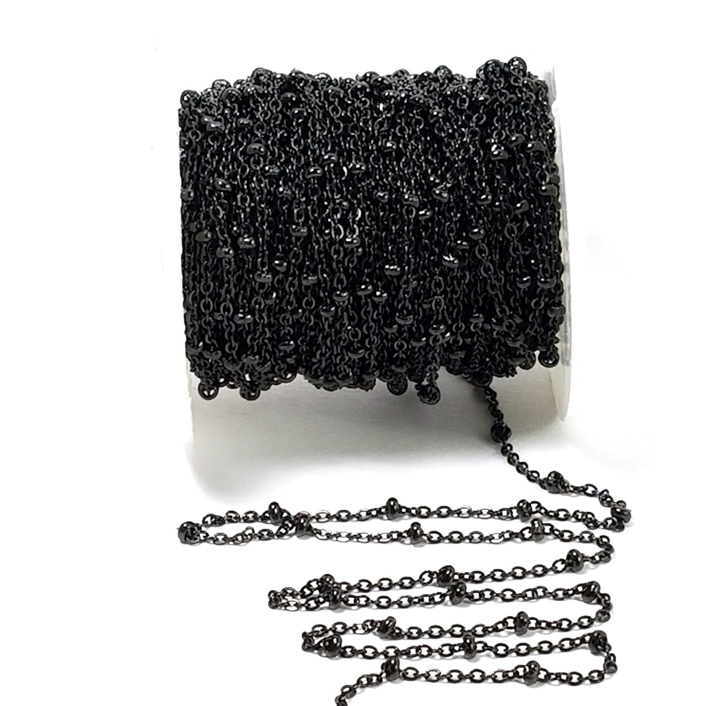 Black Station Chain, Stainless Steel, Medium Weight Soldered Closed 2mm links with 2x3mm Rondelle Stations, Lot Size 20 meters spooled, #1954