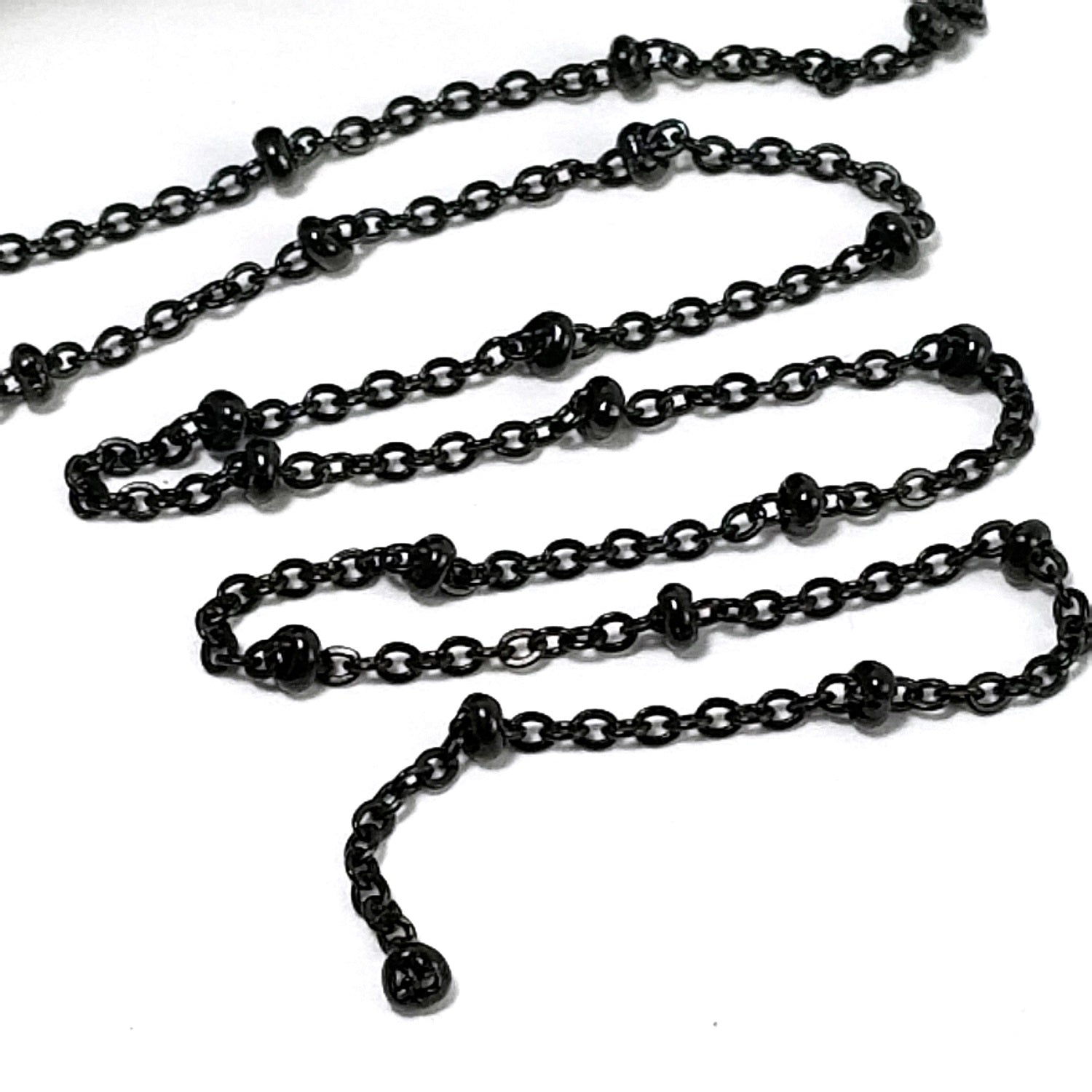 Black Station Chain, Stainless Steel, Medium Weight Soldered Closed 2mm links with 2x3mm Rondelle Stations, Lot Size 20 meters spooled, #1954