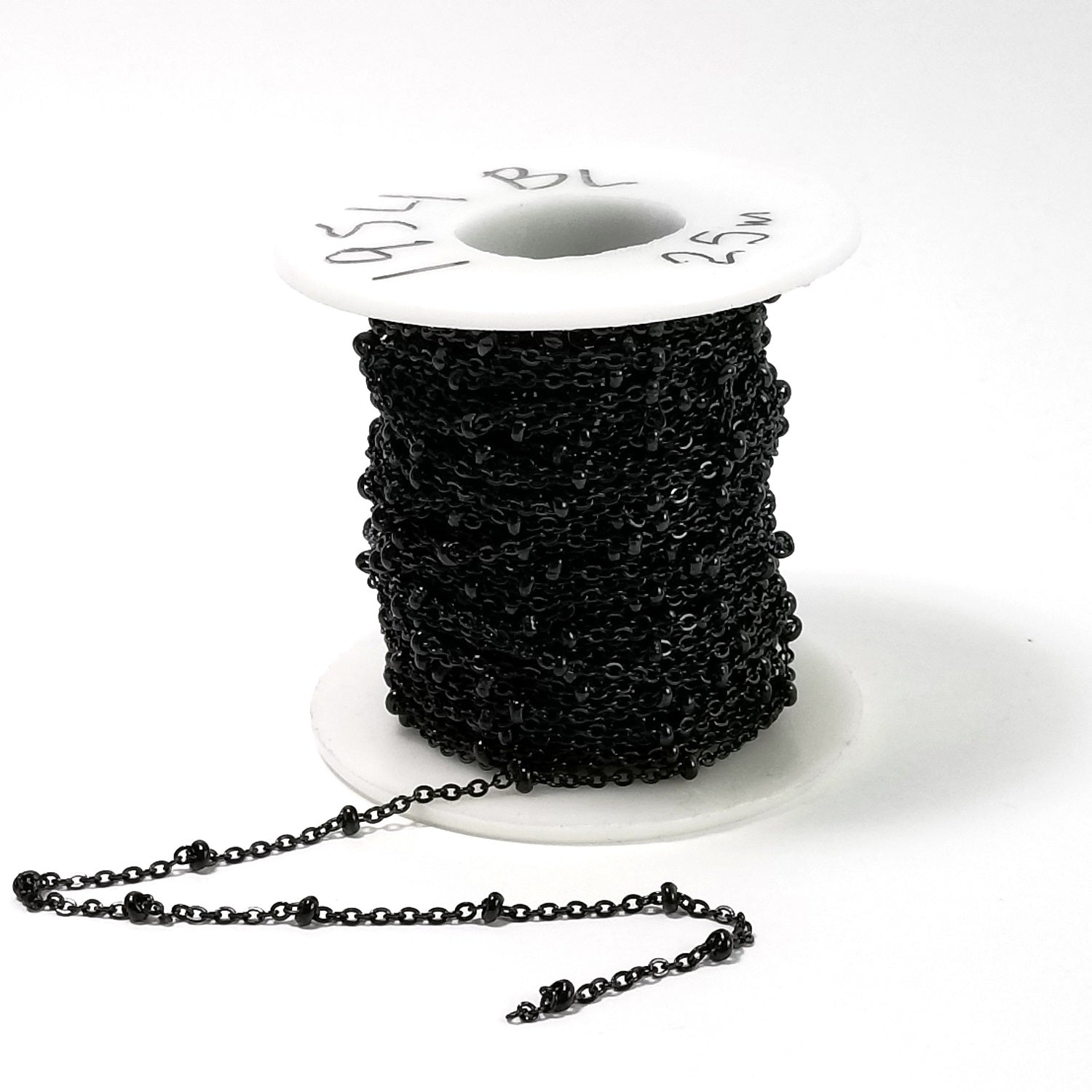 Black Station Chain, Stainless Steel, Medium Weight Soldered Closed 2mm links with 2x3mm Rondelle Stations, Lot Size 20 meters spooled, #1954