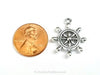 Boat Wheel Charms, Nautical Pendants, Antique Silver, 3 Dimensional, Lead Free, Nickel Free, 23x19mm, Lot Size 20, #2152