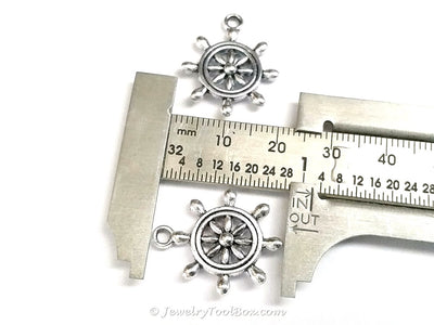 Boat Wheel Charms, Nautical Pendants, Antique Silver, 3 Dimensional, Lead Free, Nickel Free, 23x19mm, Lot Size 20, #2152