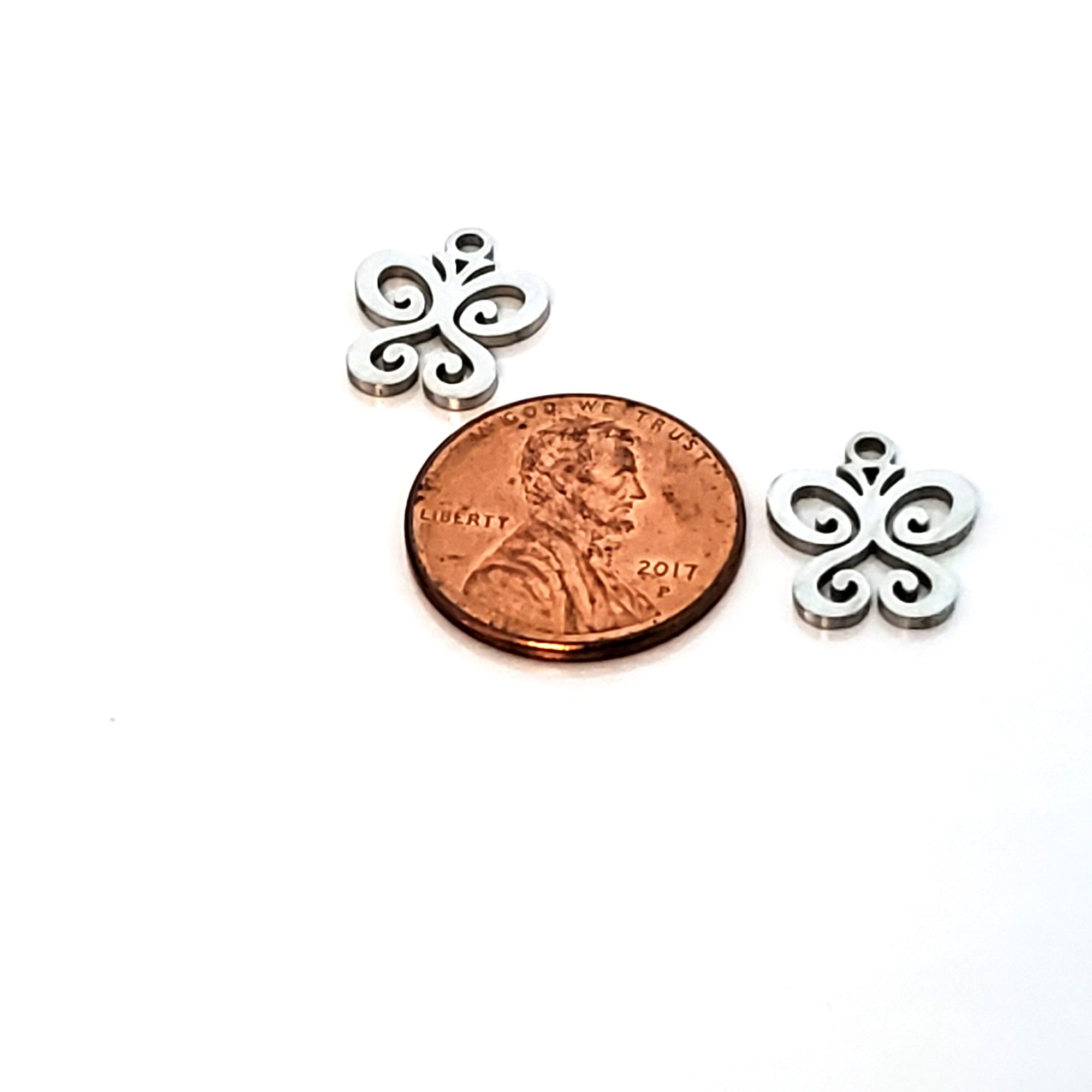 Butterfly Charms, Stainless Steel, 14x12x1mm,1.5mm Hole, Lot Size 5 Charms, #1666