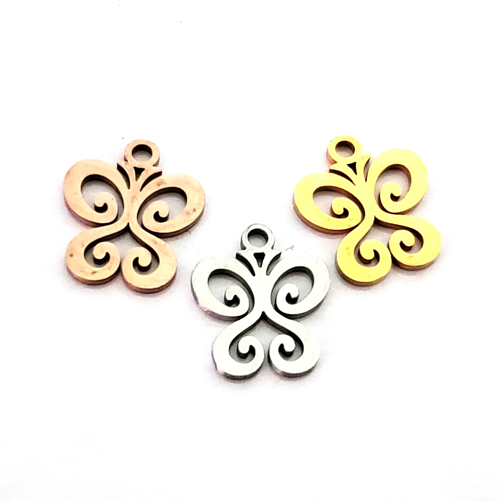 Butterfly Charms, 24kt Rose Gold Plated Stainless Steel, 14x12x1mm,1.5mm Hole, Lot Size 5 Charms, #1666 RG