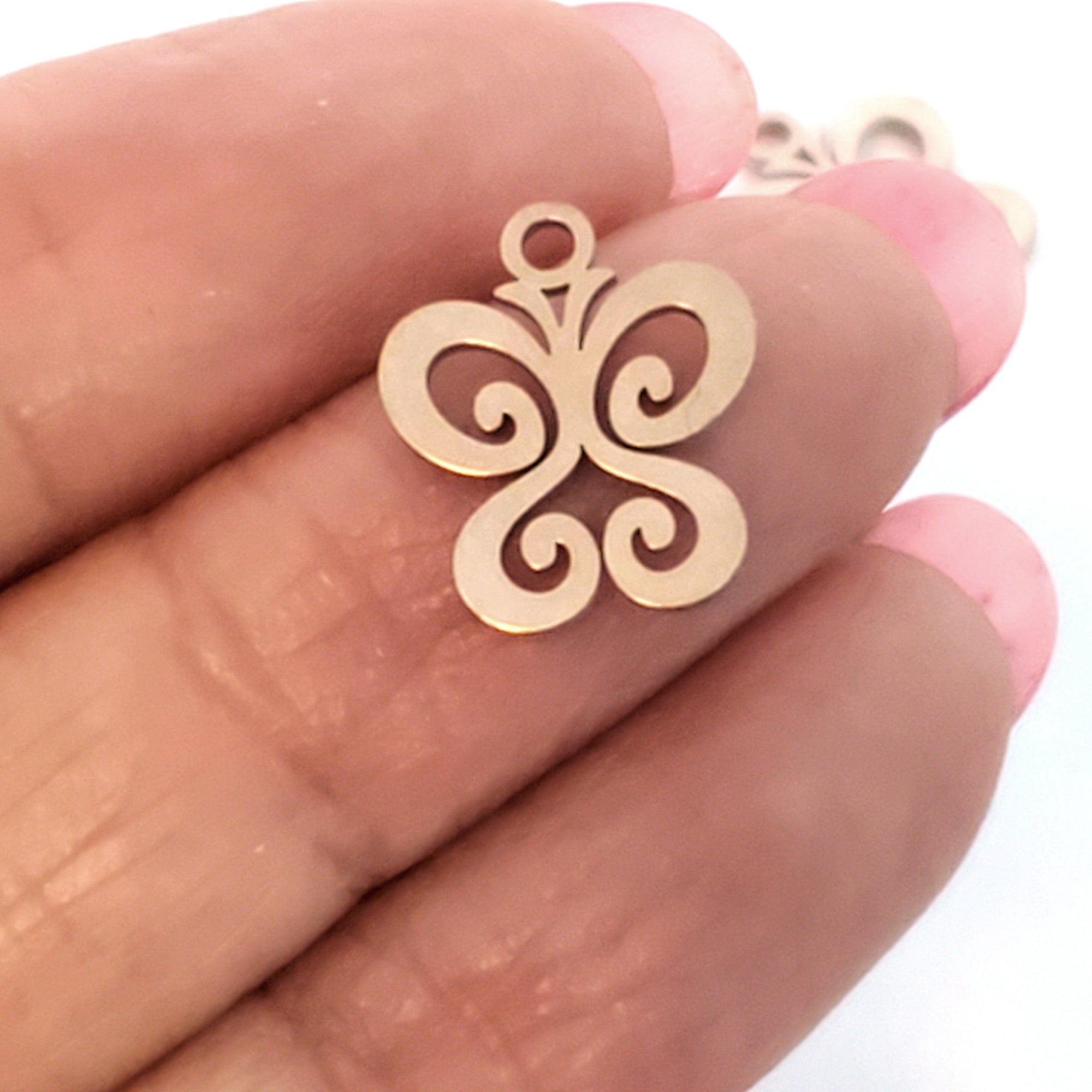 Butterfly Charms, 24kt Rose Gold Plated Stainless Steel, 14x12x1mm,1.5mm Hole, Lot Size 5 Charms, #1666 RG