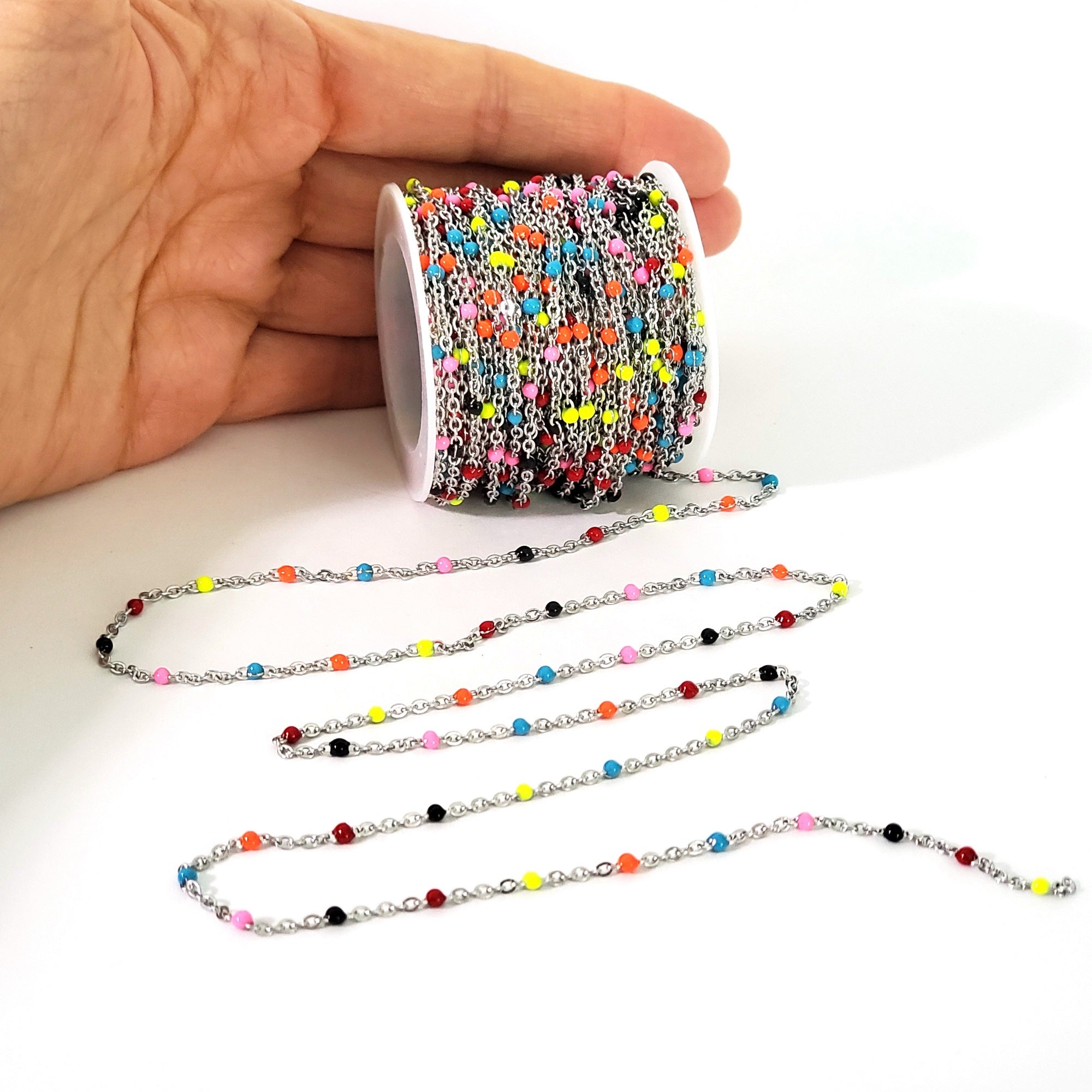 Colorful Enamel Stainless Station Chain, Bulk 30 Feet, #1000 CLR