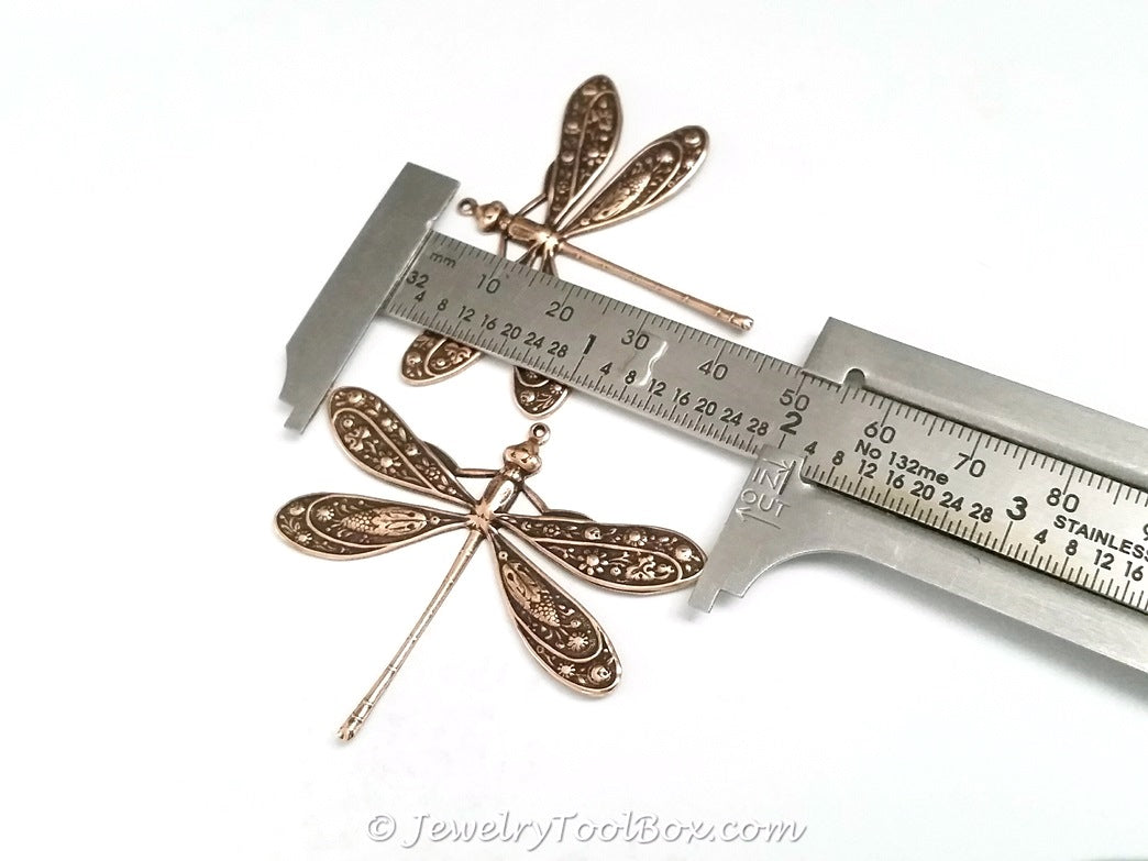 Extra Large Antique Copper Dragonfly Charm, 1 Loop, Lot Size 2, #07C