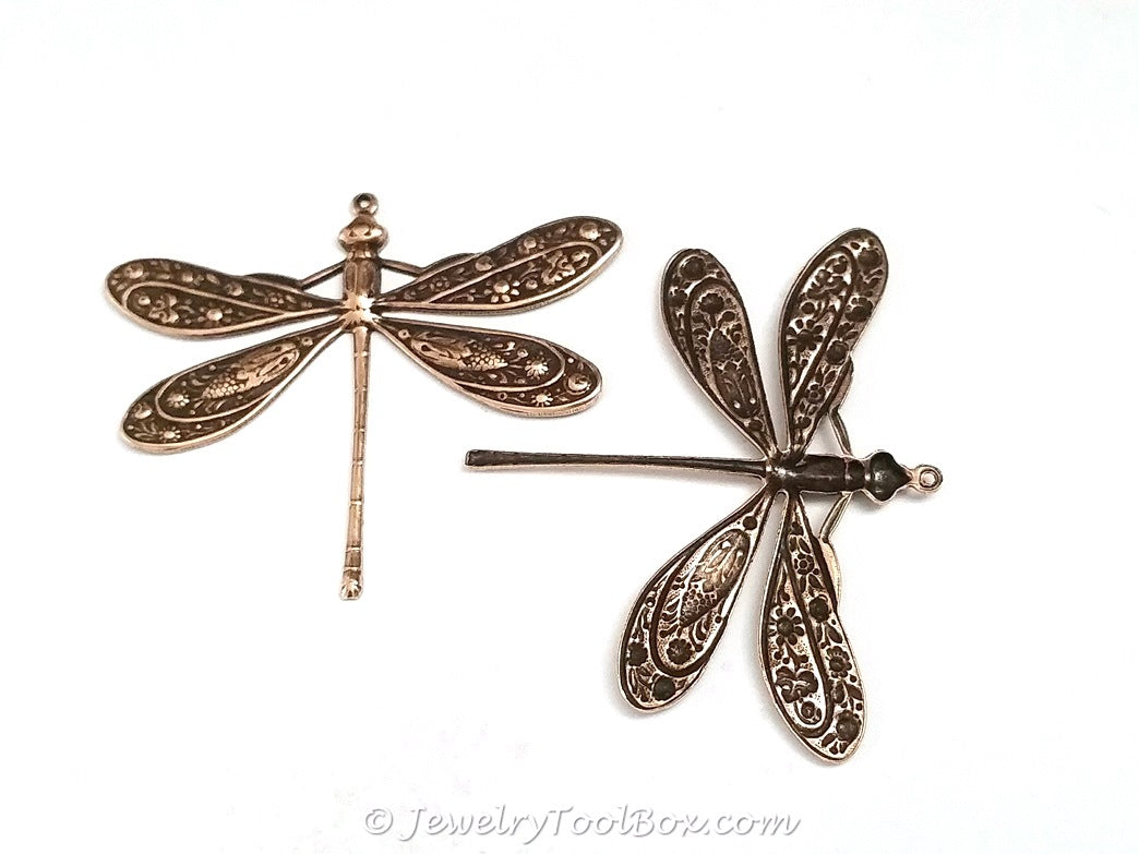 Extra Large Antique Copper Dragonfly Charm, 1 Loop, Lot Size 2, #07C