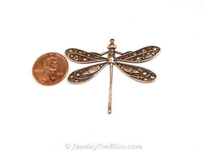 Extra Large Antique Copper Dragonfly Charm, 1 Loop, Lot Size 2, #07C