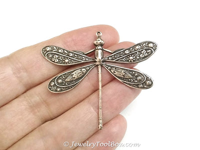 Extra Large Antique Copper Dragonfly Charm, 1 Loop, Lot Size 2, #07C