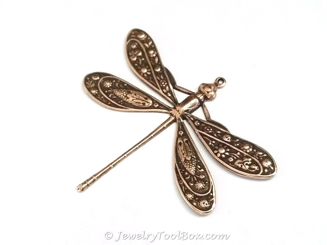 Extra Large Antique Copper Dragonfly Charm, 1 Loop, Lot Size 2, #07C