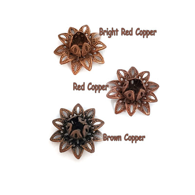 Antique Copper Filigree Flower Bead Caps, Multiple Layer, Bendable, Moldable, 2mm Hole, Lot Size 100, #2054 AC