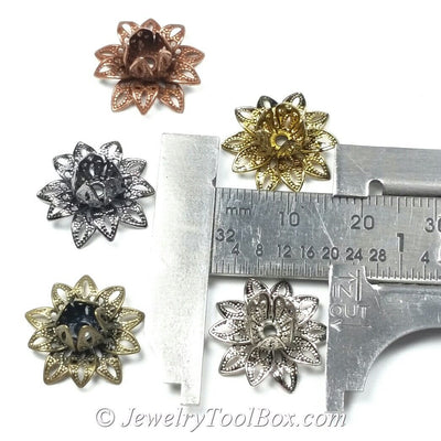 Rose Gold Filigree Flower Bead Caps, Multiple Layer Bendable, Moldable, 2mm Hole, Lot Size 100, #2054 RG