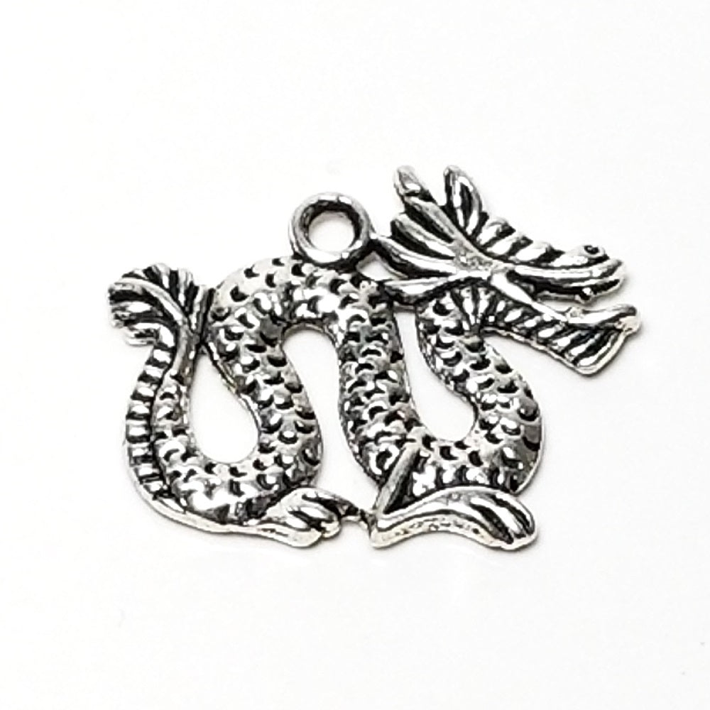 Dragon Charms, Antique Silver Pendants, Double Sided, 19x24mm, Lot Size 14, #1008