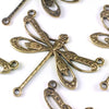 Large Antique Brass Filigree Dragonfly Pendant Connector Charm, 3 Loops, Lot Size 10, #10B