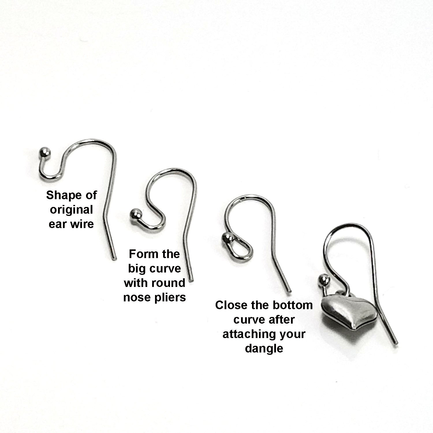 Stainless steel earring hook, Hypoallergenic ear wire findings, Silver