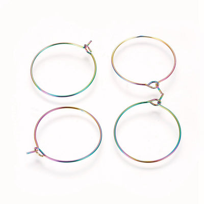 Titanum Stainless Wine Glass Charm Rings, 25mm Earring Hoops, 0.7mm Thick Wire, Lot Size 50, #1315 MC