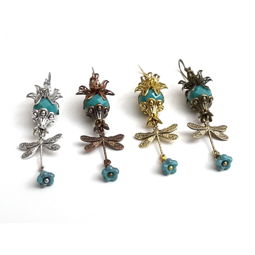 Flower Dragonfly Charm Earring Kit - Jewelry Tool Box