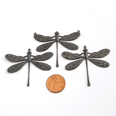 Extra Large Black Dragonfly Connector Charm, 2 Loop, Lot Size 2, #12BL