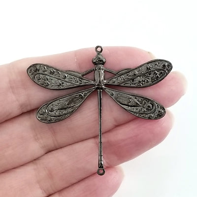 Extra Large Black Dragonfly Pendant Connector Charm, 3 Loop, Lot Size 2, #13BL