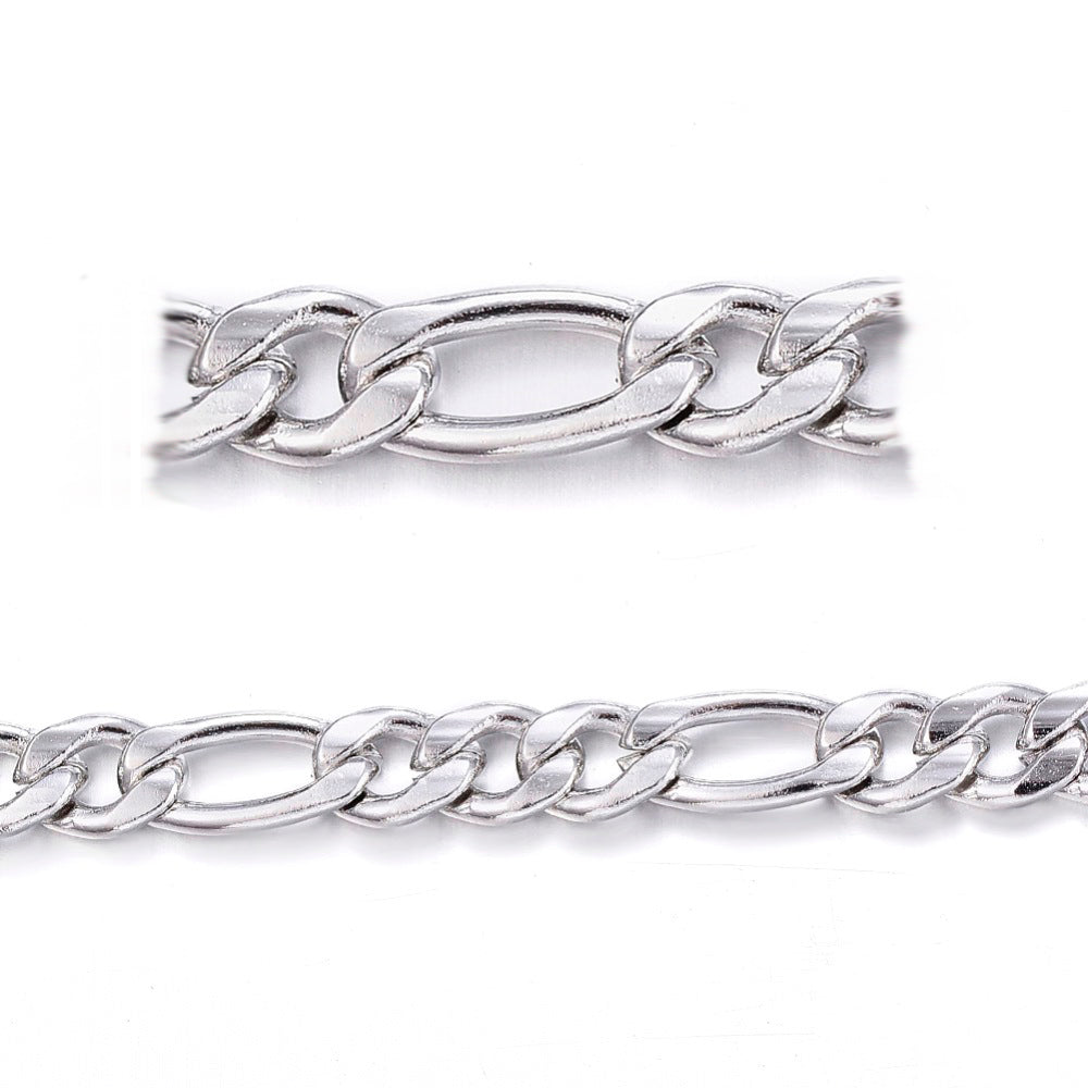 3mm Gold Figaro Chain, 4~6mm long, 3mm wide, 0.8mm thick, Lot Size 50 meters (about 160 feet), #1973 G