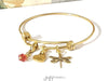 Small 1 loop gold plated dragonfly on gold stainless bangle bracelet