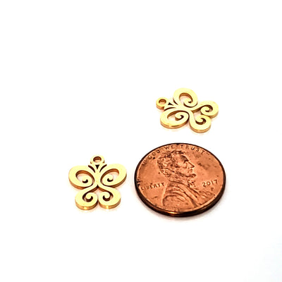 Butterfly Charms, 24kt Gold Plated Stainless Steel, 14x12x1mm,1.5mm Hole, Lot Size 5 Charms, #1666 G
