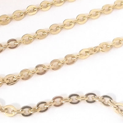Gold Flattened Link Chain, 3x4mm Oval Open Links, 20 Meters to 100 Meters on a Spool, #1906 G
