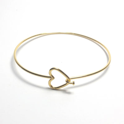 Gold Heart Bangles, Stainless Steel Bracelet Finding, Charm Bracelet Component, 60mm diameter, Lot Size 10, #1805 G