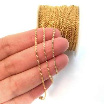 Gold Stainless Steel Chain, Bulk Chain, Jewelry Making Chain, Hypoallergenic, 316L Stainless, 1.2x1.5mm Oval Links, Lot Size 50 Meters Spooled, #1908 G
