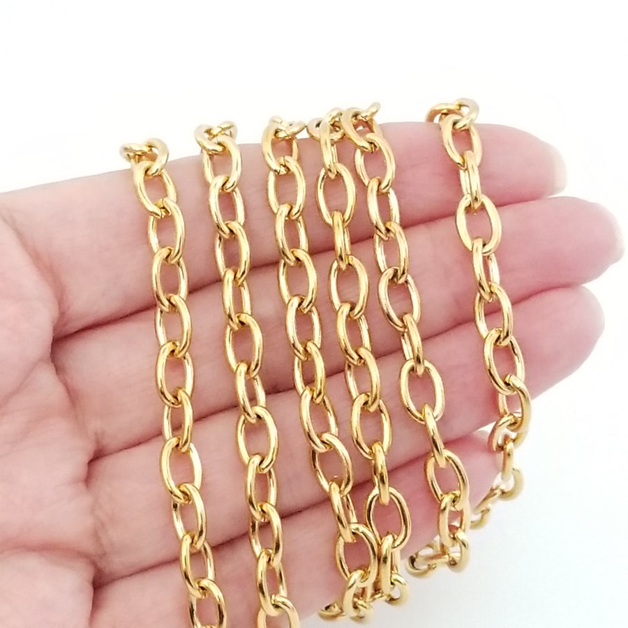 Gold Thick Stainless Steel Jewelry Chain, 10 Meters Bagged, Open Links, 9x6x1.5mm, #1932 G