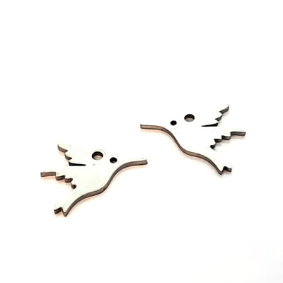Hummingbird Charms, Stainless Steel, 13x15x1mm, 3mm Jump Ring, Lot Size 5 Charms, #1667