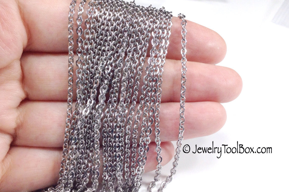 Fine Chain, 3x2.5mm Flattened Oval Links, Bulk 50 Meters on a Spool, #1904