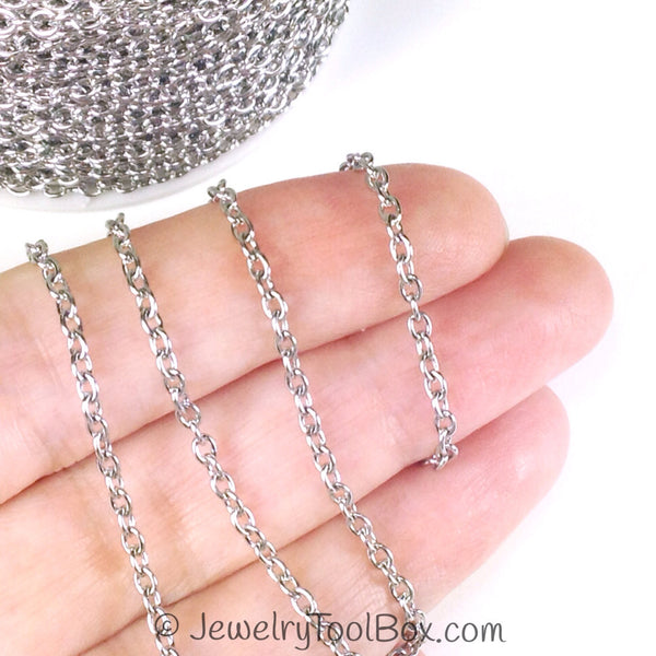 Stainless Steel Chain, Fine 3x2x0.6mm Oval Rolo Chain, Soldered Closed ...