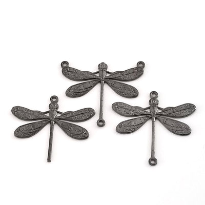 Large Black Dragonfly Pendant Connector Charm, 3 Loops, Lot Size 10, #06BL