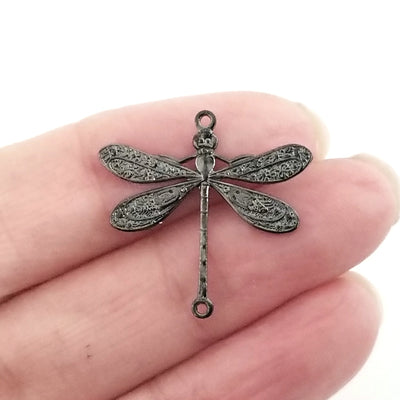 Large Black Dragonfly Pendant Connector Charm, 3 Loops, Lot Size 10, #06BL