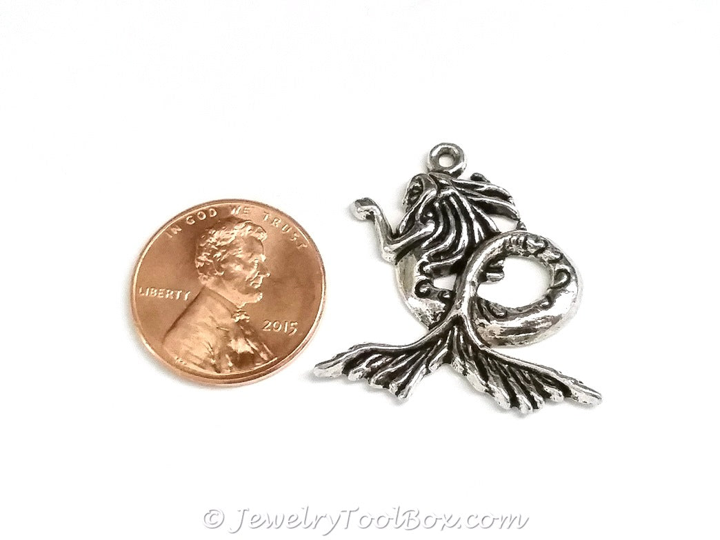 Mermaid Pendant, Antique Silver, Lead Free, Nickel Free, 29x27x3mm, 2mm Loop, Lot Size 10, #2146