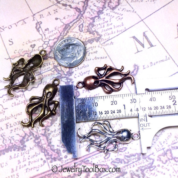 Octopus Charm, Steampunk Pendant, Antique Silver, Nickel Free, Lead Free, Cadmium Free, 32x18mm, Lot Size 20, #2058 S