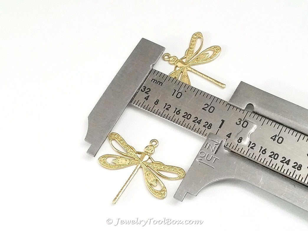 Large Filigree Dragonfly Charm, 1 Loop, Brass, Lot Size 10, #08R