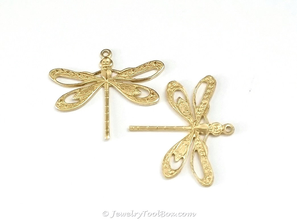 Large Filigree Dragonfly Charm, 1 Loop, Brass, Lot Size 10, #08R