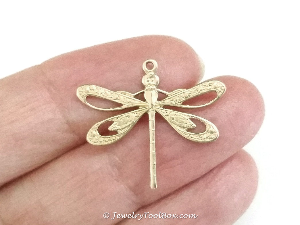 Large Filigree Dragonfly Charm, 1 Loop, Brass, Lot Size 10, #08R