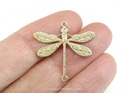 Large Dragonfly Connector Charm, 2 Loops, Brass, Lot Size 10, #05R