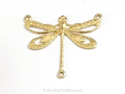 Large Filigree Dragonfly Pendant Connector Charm, 3 Loops, Brass, Lot Size 10, #10R