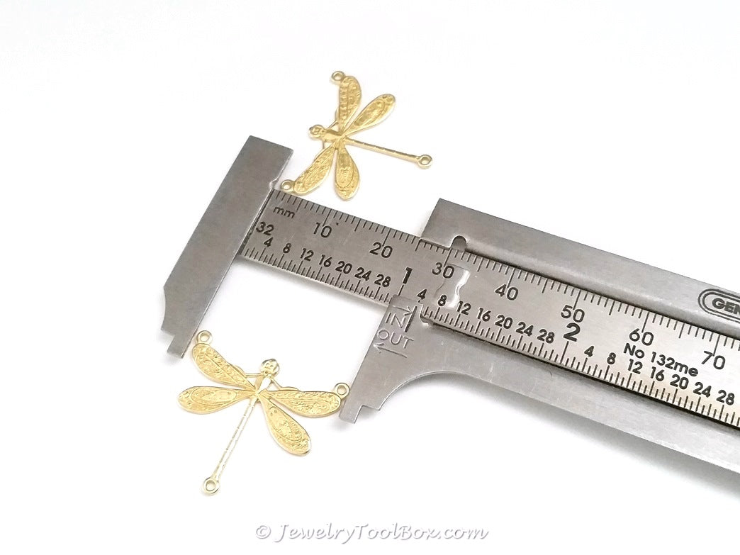 Large Dragonfly Pendant Connector Charm, 3 Loops, Brass, Lot Size 10, #06R